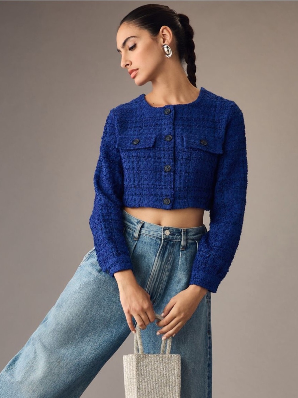 Anthropologie Maeve Cropped Tweed Blazer‎